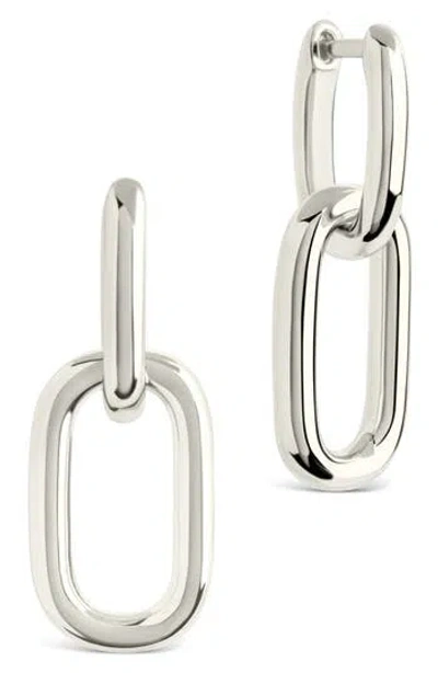 Sterling Forever Rima Oval Link Drop Huggie Hoop Earrings In Silver