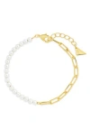 Sterling Forever River Pearl & Paper Clip Chain Necklace In Gold