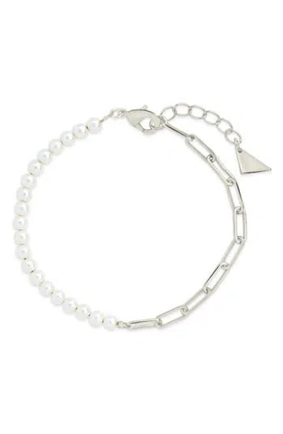 Sterling Forever River Pearl & Paper Clip Chain Necklace In Silver
