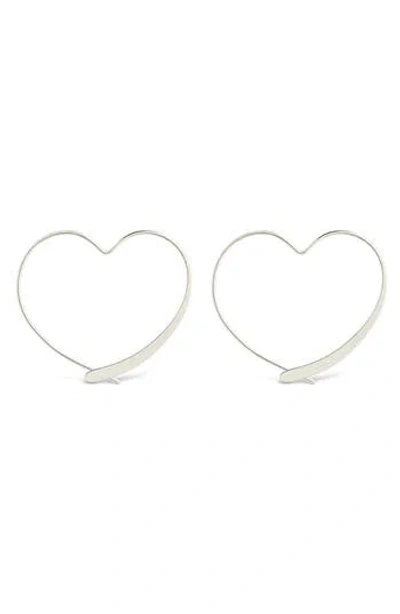 Sterling Forever Rorie Heart Threader Hoop Earrings In Silver