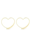 Sterling Forever Rorie Heart Threader Hoop Earrings In Gold