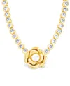 Sterling Forever Rosa Cultivated Pearl Flower Cubic Zirconia Tennis Necklace In Gold