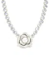 Sterling Forever Rosa Cultivated Pearl Flower Cubic Zirconia Tennis Necklace In Silver