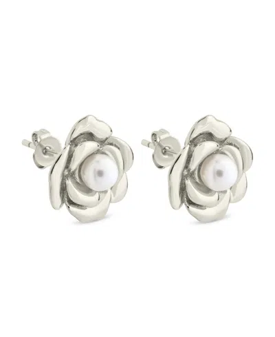 Sterling Forever Rosa Cultivated Pearl Flower Stud Earrings In Silver