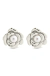 Sterling Forever Rosa Faux Pearl Flower Stud Earrings