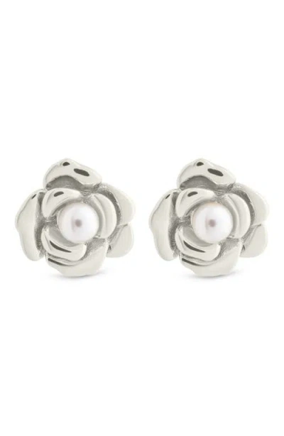 Sterling Forever Rosa Faux Pearl Flower Stud Earrings