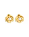 Sterling Forever Rosa Imitation Pearl Rose Stud Earrings In Gold