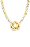 Sterling Forever Rosa Pearl Flower Cubic Zirconia Tennis Necklace