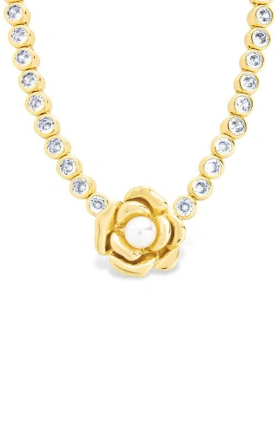 Sterling Forever Rosa Pearl Flower Cubic Zirconia Tennis Necklace