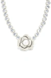 Sterling Forever Rosa Pearl Flower Cubic Zirconia Tennis Necklace