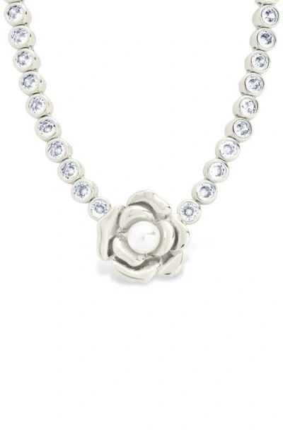 Sterling Forever Rosa Pearl Flower Cubic Zirconia Tennis Necklace