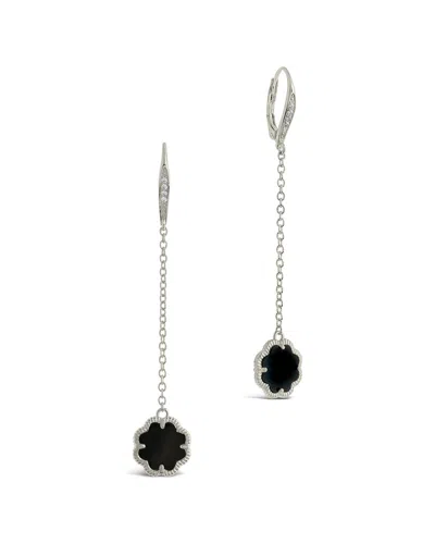 Sterling Forever Rose Petal Long Drop Earrings In Gray