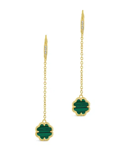 Sterling Forever Rose Petal Long Drop Earrings In Gold,malachite