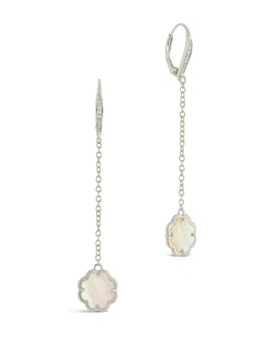 Sterling Forever Pearl Long Drop Earrings In Silver,mother Of Pearl
