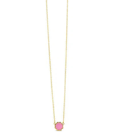 Sterling Forever Rose Petal Pendant Necklace In Gold,pink Enamel