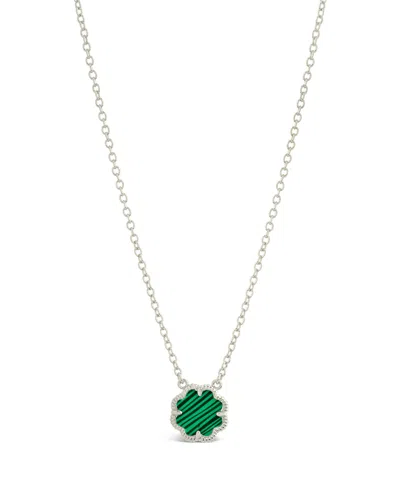 Sterling Forever Rose Petal Pendant Necklace In Silver,malachite