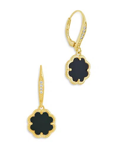 Sterling Forever Rose Petal Short Drop Earrings In Gold,onyx