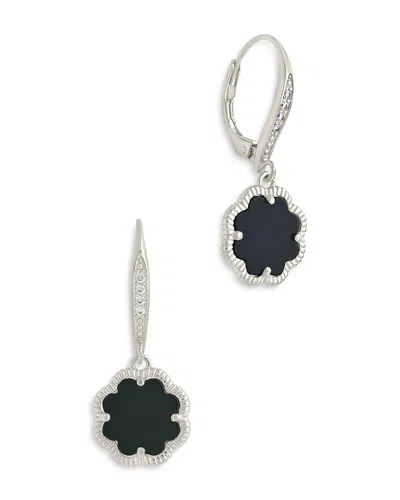 Sterling Forever Black Onyx Short Drop Earrings In Silver,onyx