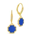 Sterling Forever Rose Petal Short Drop Earrings In Gold,blue Enamel