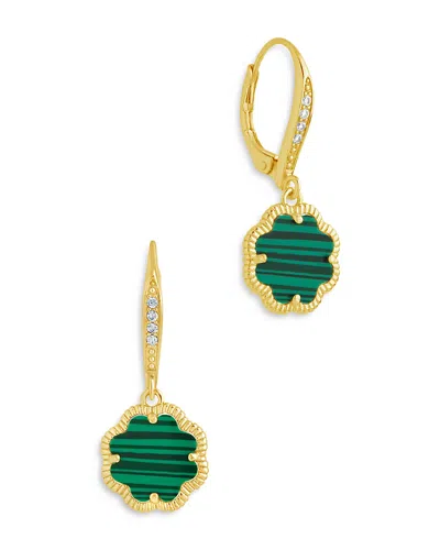 Sterling Forever 14k Plated Malachite Short Drop Earrings In Neutral