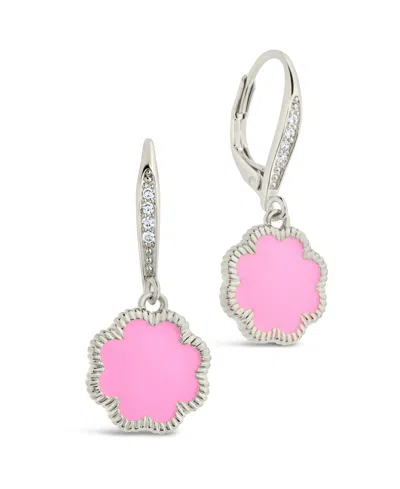 Sterling Forever Rose Petal Short Drop Earrings In Silver,mother Of Pearl