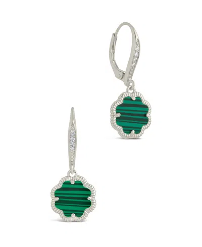 Sterling Forever Malachite Short Drop Earrings In Silver,pink Enamel