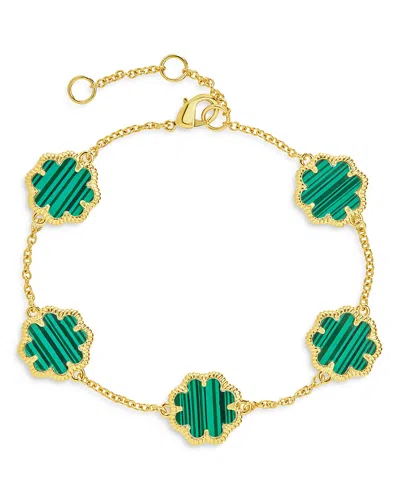 Sterling Forever 14k Plated Malachite Station Bracelet In Gold,malachite