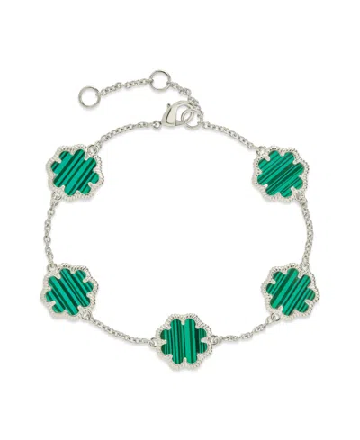 Sterling Forever Malachite Station Bracelet In Silver,malachite