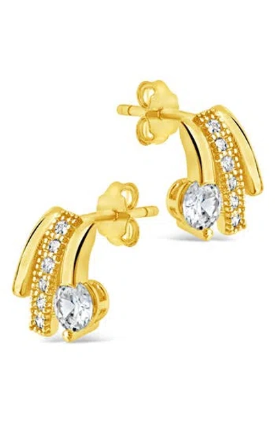 Sterling Forever Rosie Cubic Zirconia Triple Prong Stud Earrings In Gold
