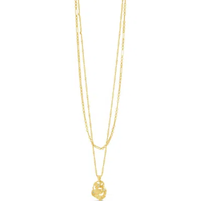 Sterling Forever Roslyn Cubic Zirconia Molten Charm Layered Necklace In Gold