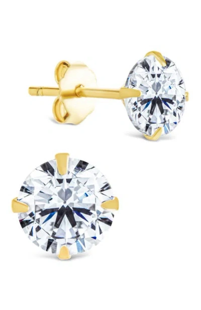 Sterling Forever 14k Over Silver Cz Round Cut Prong Set Stud Earrings In Gold