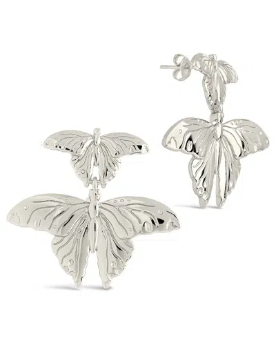 Sterling Forever Rowena Butterfly Drop Stud Earrings In Silver