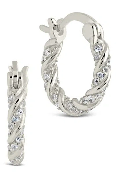 Sterling Forever Ruthie Cubic Zirconia Twisted Huggie Hoop Earrings In Silver