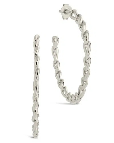 Sterling Forever Rylan Flat Chain Hoop Earrings In Metallic
