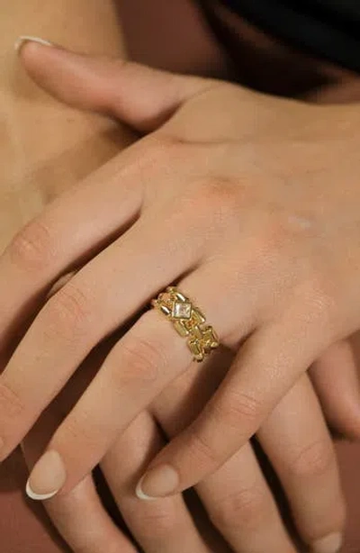 Sterling Forever Ryne Chain Link Crystal Ring In Gold