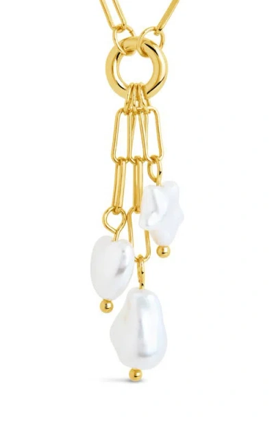 Sterling Forever Sabrina Mixed Pearl Charm Necklace In Gold