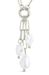 Sterling Forever Sabrina Mixed Pearl Charm Necklace In Silver