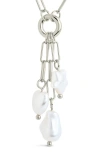 Sterling Forever Sabrina Mixed Pearl Charm Necklace In Silver