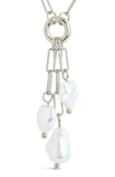 Sterling Forever Sabrina Mixed Pearl Charm Necklace In Silver