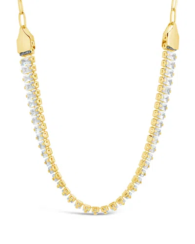 Sterling Forever Sarai Cz & Chain Tennis Necklace In Gold
