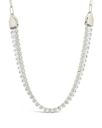 Sterling Forever Sarai Cz & Chain Tennis Necklace In Silver