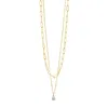 STERLING FOREVER SAVANNAH CZ & PAPERCLIP CHAIN LAYERED NECKLACE