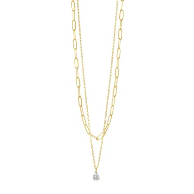 Sterling Forever Savannah Cz & Paperclip Chain Layered Necklace In Gold