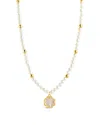Sterling Forever Selfina Mother Of Pearl & Pearl Beaded Choker Necklace In Gold