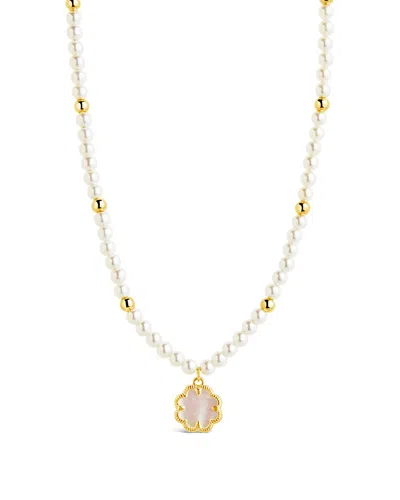 Sterling Forever Selfina Mother Of Pearl & Pearl Beaded Choker Necklace In Gold