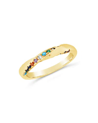 Sterling Forever Senta Rainbow Cz Twist Ring In Gold