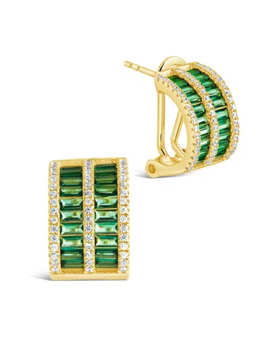 Sterling Forever Serena Cubic Zirconia Hoop Earrings In Gold,emerald
