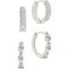 Sterling Forever Set Of 2 Lioren Cubic Zirconia Hoop Earrings In Silver