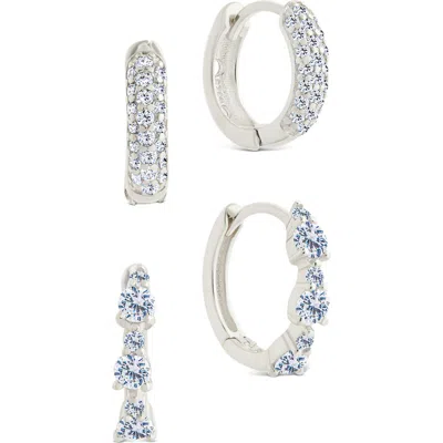 Sterling Forever Set Of 2 Lioren Cubic Zirconia Hoop Earrings In Silver