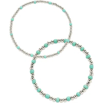 Sterling Forever Set Of 2 Misty Stretch Beaded Bracelets In Silver